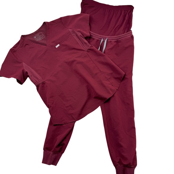 Figs Other - FIGS Maternity Technical Scrub Set Size XL / L Burgundy Jogger V-Neck Medical
